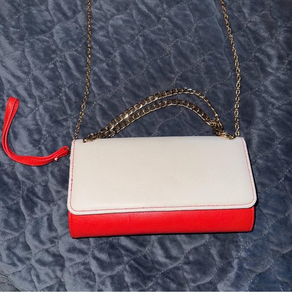 Aldo White and Red Clutch with Chain Accent